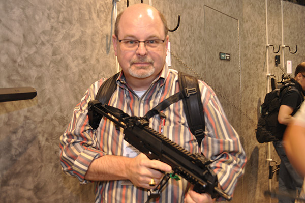 Also at the 2015 SHOT Show, here I holding a Heckler and Koch 417, which is Boxer's primary rifle.
