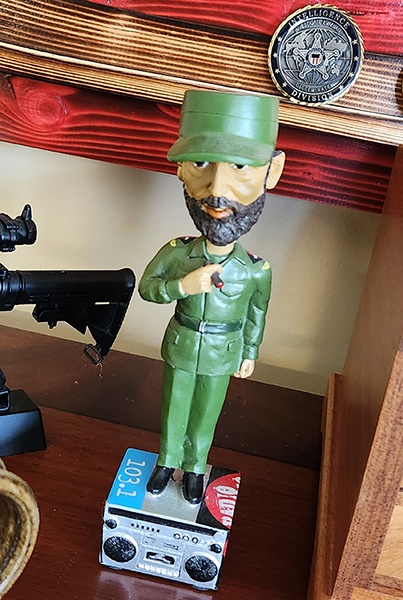 The Castro bobblehead comes from the military radio station at Gitmo. Rockin' in Fidel's backyard.