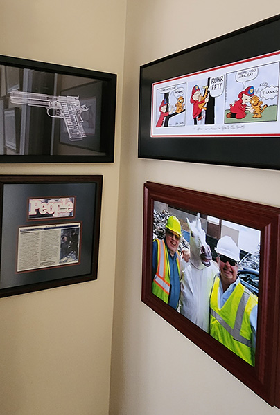Framed images on a wall